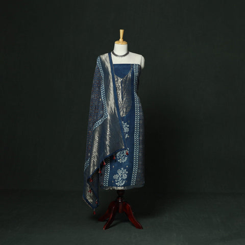 Kutch hand block ajrakh print natural dyed dola silk zari