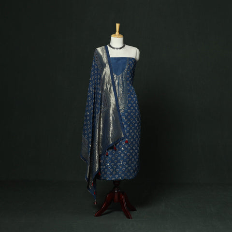 Kutch hand block ajrakh print natural dyed dola silk zari