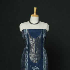 Kutch hand block ajrakh print natural dyed dola silk zari