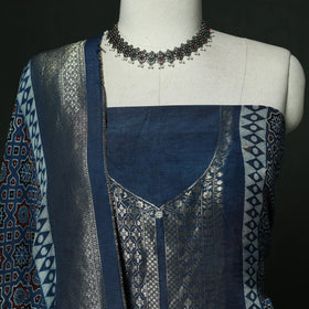 Kutch hand block ajrakh print natural dyed dola silk zari