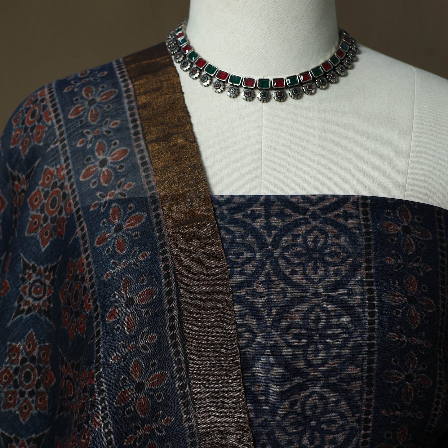 Kutch hand block ajrakh print natural dyed linen 2pc