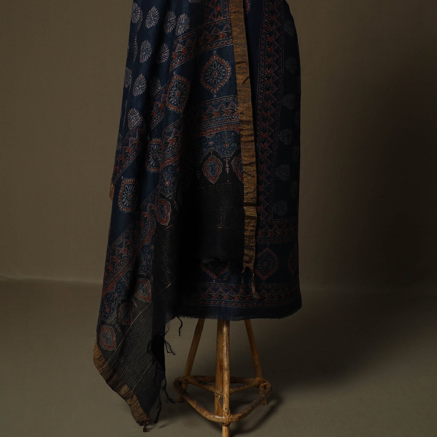 Kutch hand block ajrakh print natural dyed linen 2pc