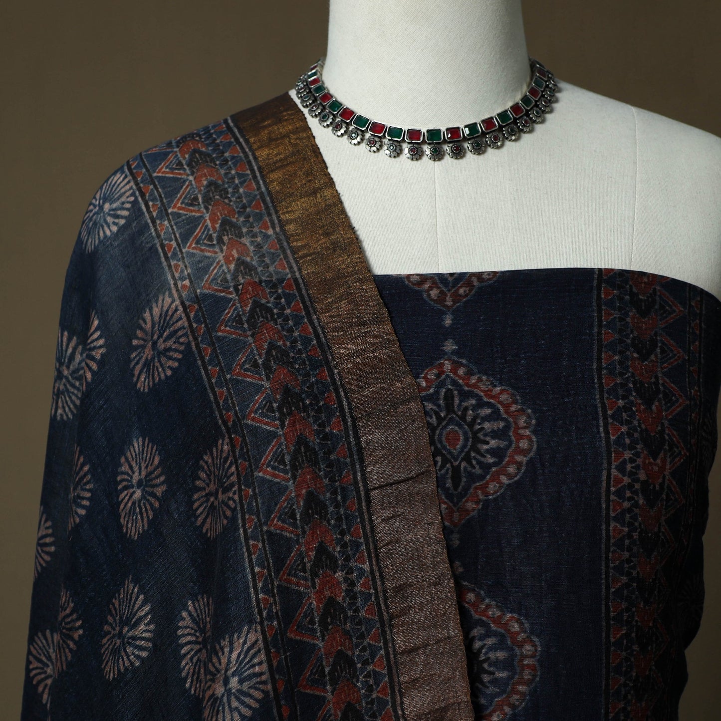 Kutch hand block ajrakh print natural dyed linen 2pc