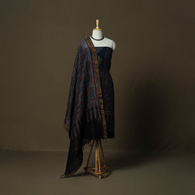 Kutch hand block ajrakh print natural dyed linen 2pc