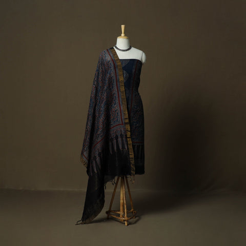 Kutch hand block ajrakh print natural dyed linen 2pc