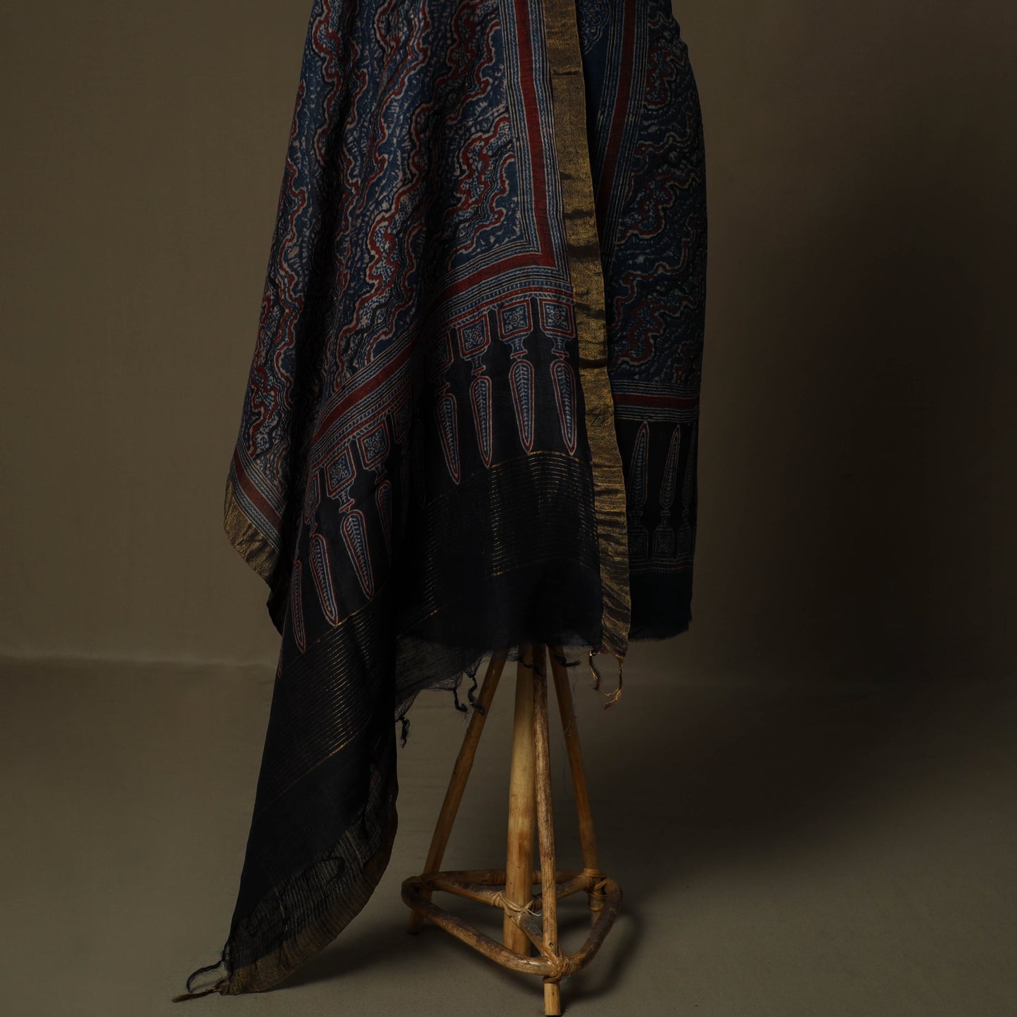 Kutch hand block ajrakh print natural dyed linen 2pc