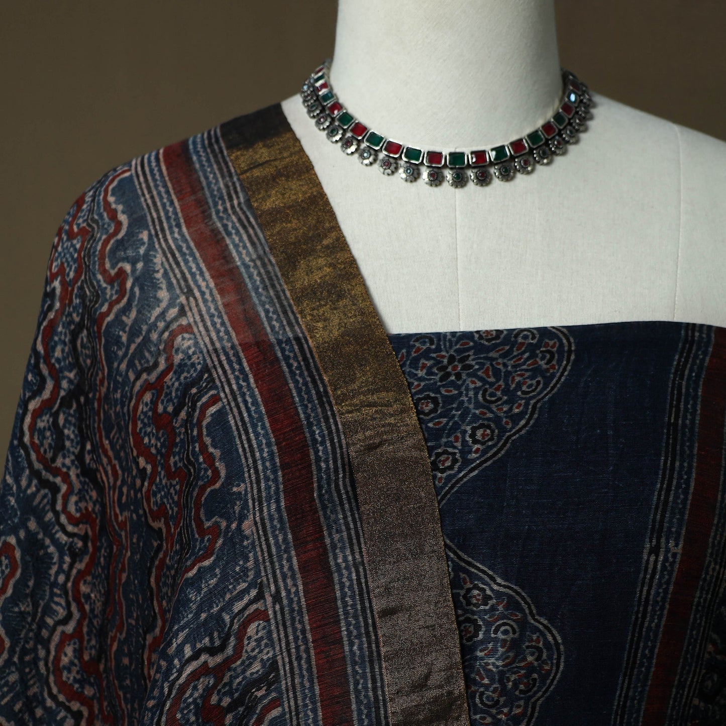 Kutch hand block ajrakh print natural dyed linen 2pc