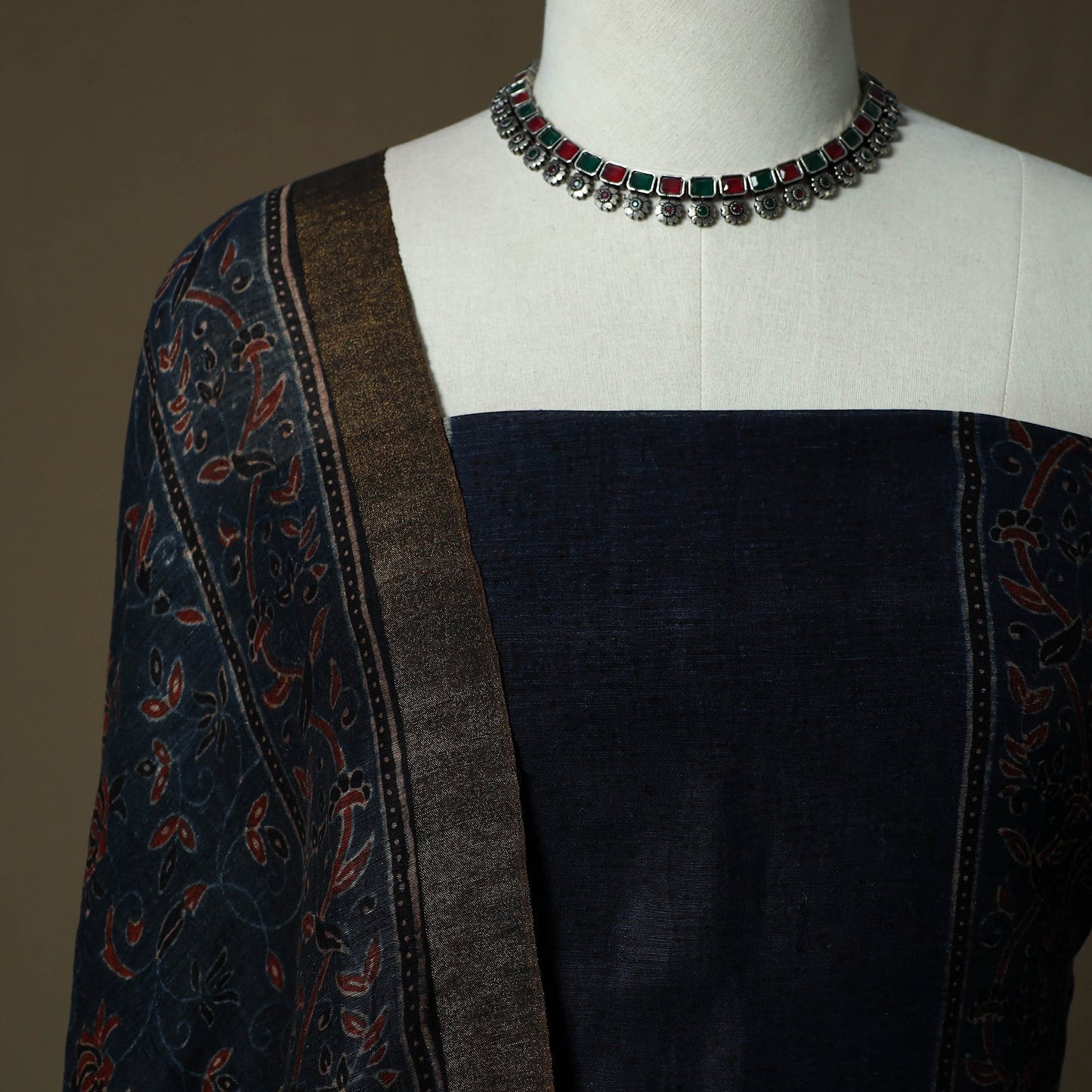 Kutch hand block ajrakh print natural dyed linen 2pc