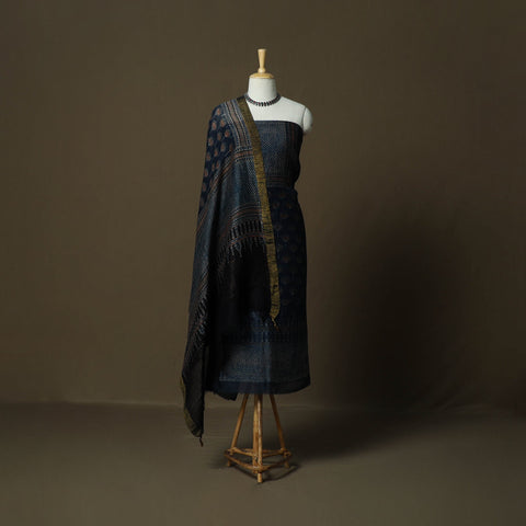 Kutch hand block ajrakh print natural dyed linen 2pc