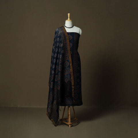 Kutch hand block ajrakh print natural dyed linen 2pc