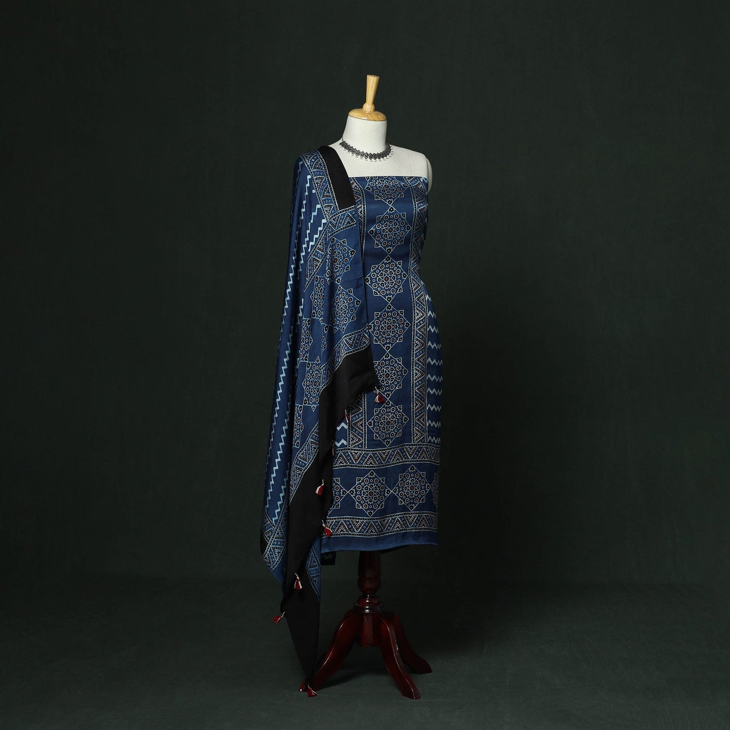 Kutch hand block ajrakh print natural dyed modal silk 2pc