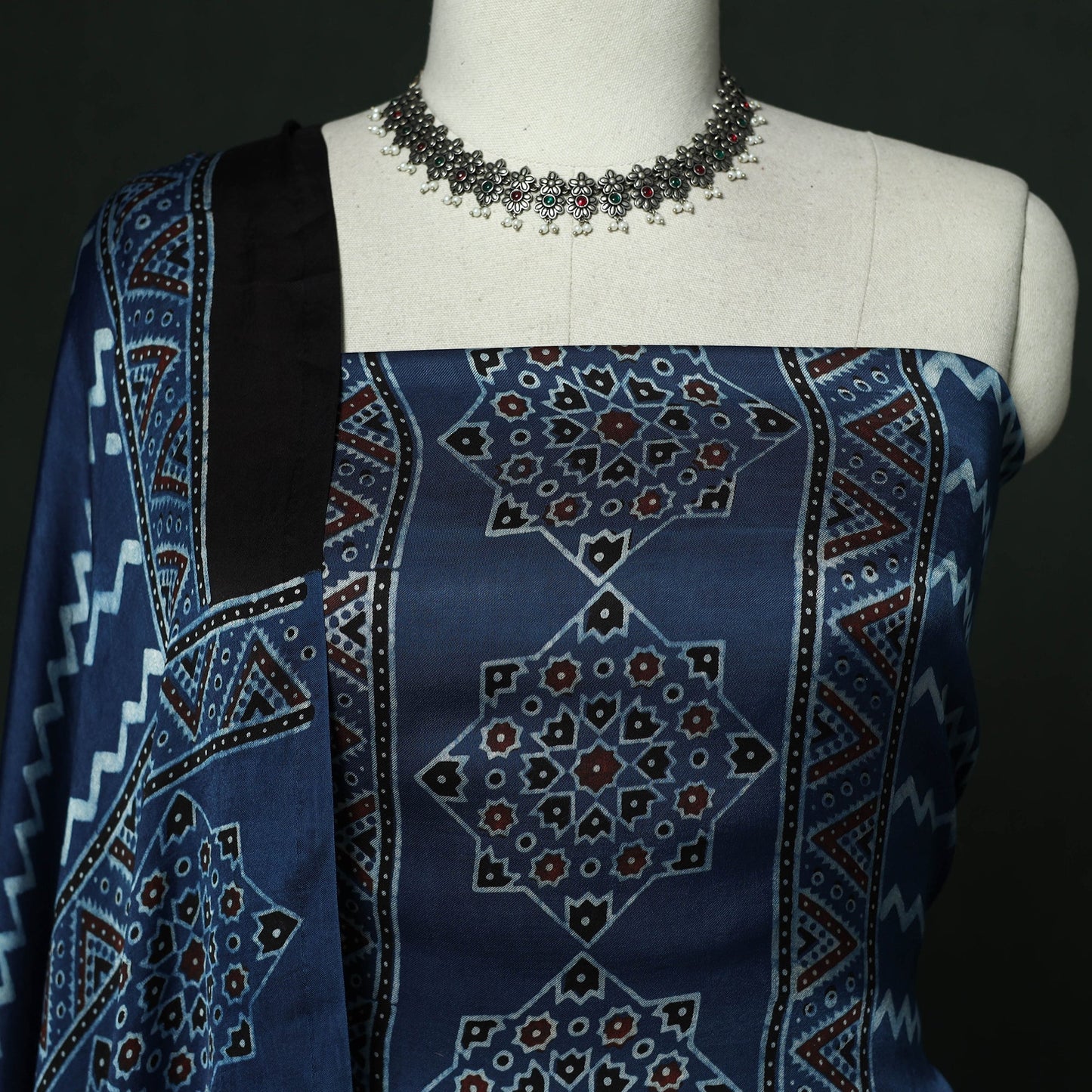 Kutch hand block ajrakh print natural dyed modal silk 2pc