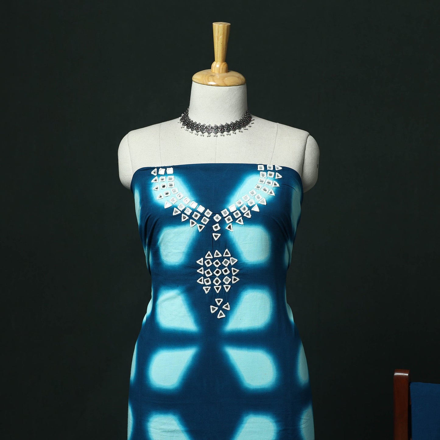 Kutch hand embroidered mirror work clamp dyed cotton