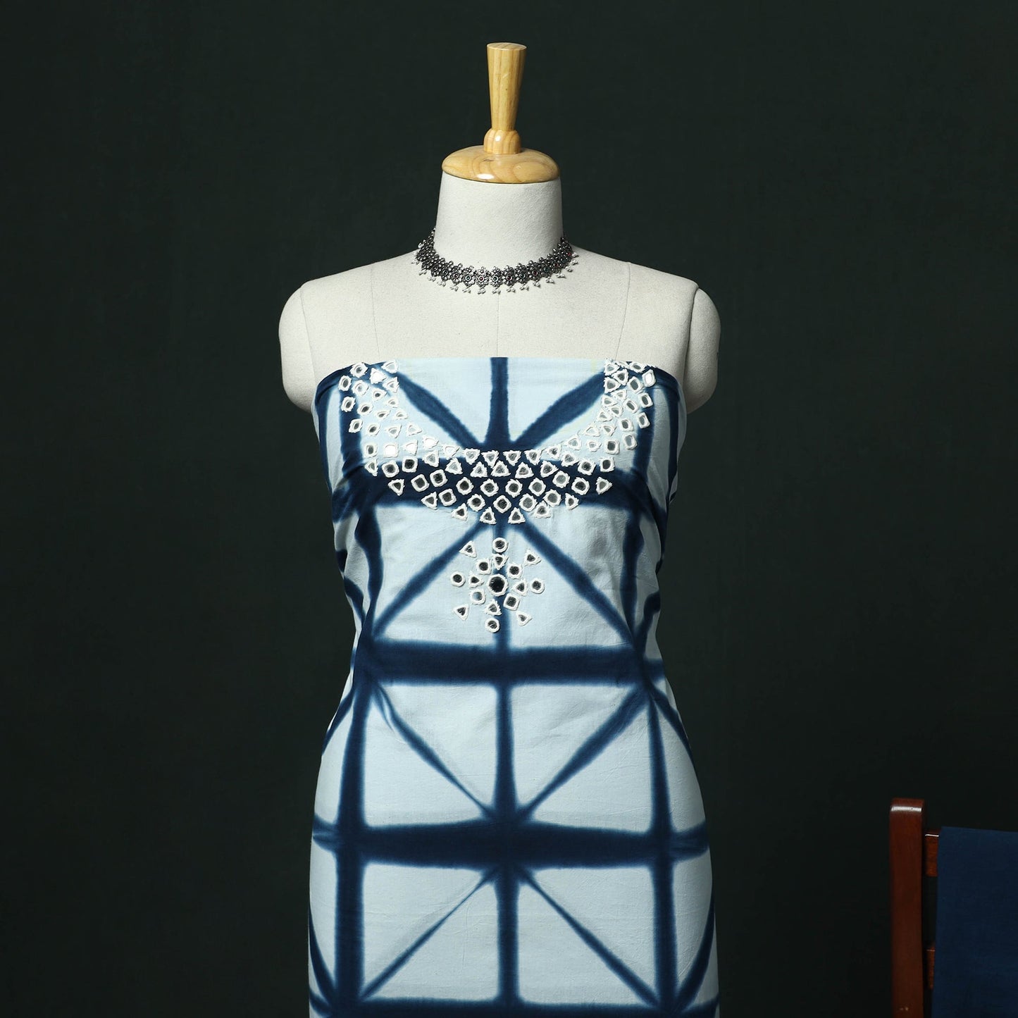 Kutch hand embroidered mirror work clamp dyed cotton