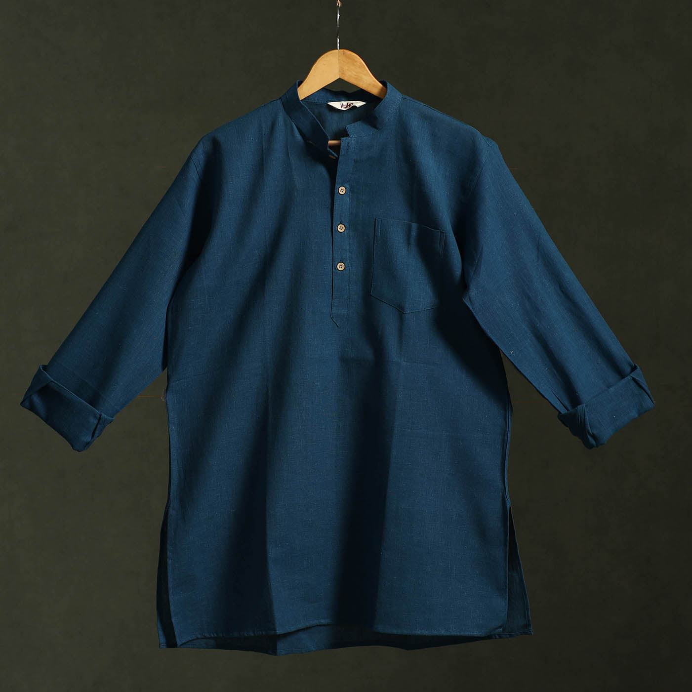 Blue - kutch handloom organic kala cotton short kurta