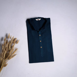 Blue - kutch handloom organic kala cotton short kurta