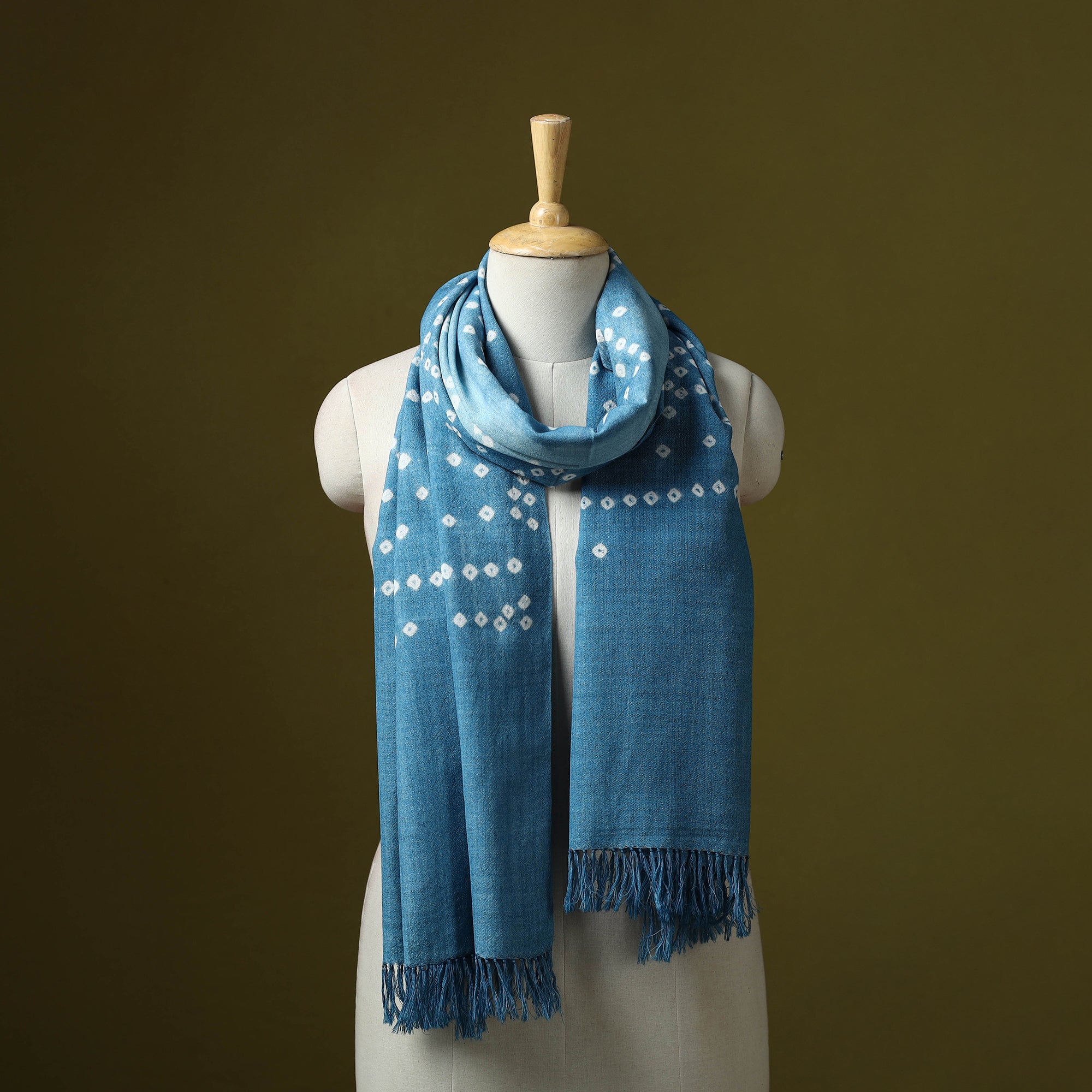 Bhidane Wool Blue Kutch Handwoven Bagida Merino Wool Tie-Dye Bandhani Stole