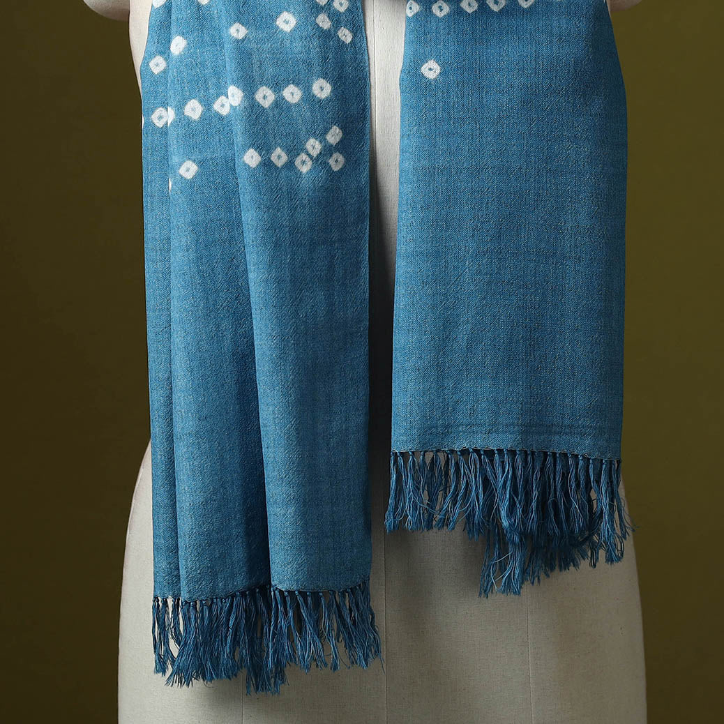 Kutch handwoven bagida merino wool tie-dye bandhani stole