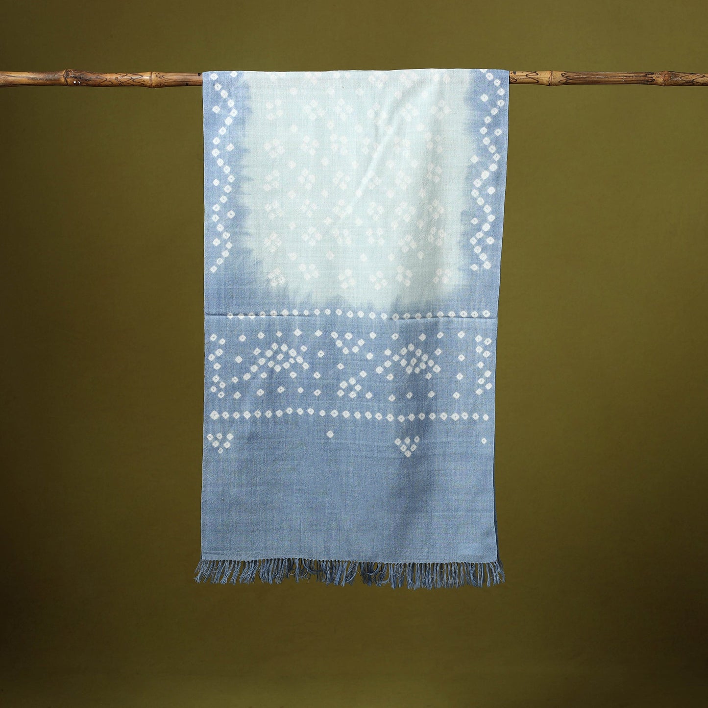 Kutch handwoven bagida merino wool tie-dye bandhani stole