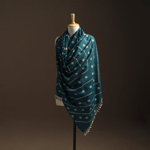 Kutch handwoven bandhani woolen shawl 70 - handcrafted