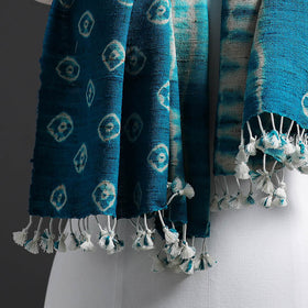 Blue - Kutch Handwoven Clamp Dyed Shibori Silk x Woolen Stole 38