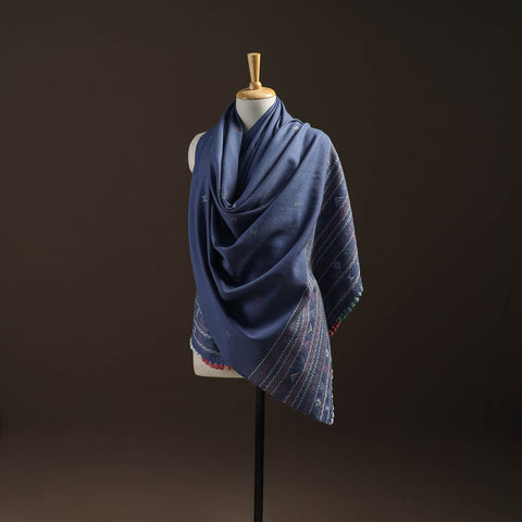 Blue - kutch handwoven merino wool dhabla shawl 29