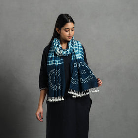 Blue Kutch Handwoven Merino Wool Shibori & Bandhani Stole