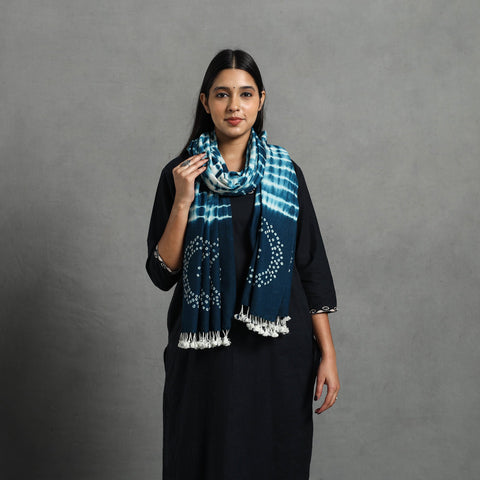 Blue Kutch Handwoven Merino Wool Shibori & Bandhani Stole