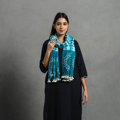 Blue Kutch Handwoven Merino Wool Shibori & Bandhani Stole