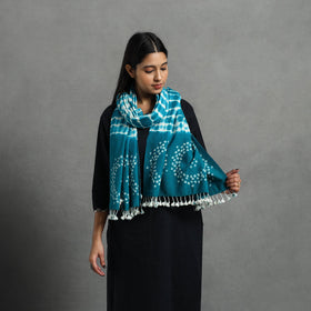 Blue Kutch Handwoven Merino Wool Shibori & Bandhani Stole