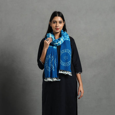 Blue Kutch Handwoven Merino Wool Shibori & Bandhani Stole