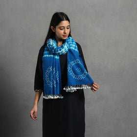 Blue Kutch Handwoven Merino Wool Shibori & Bandhani Stole