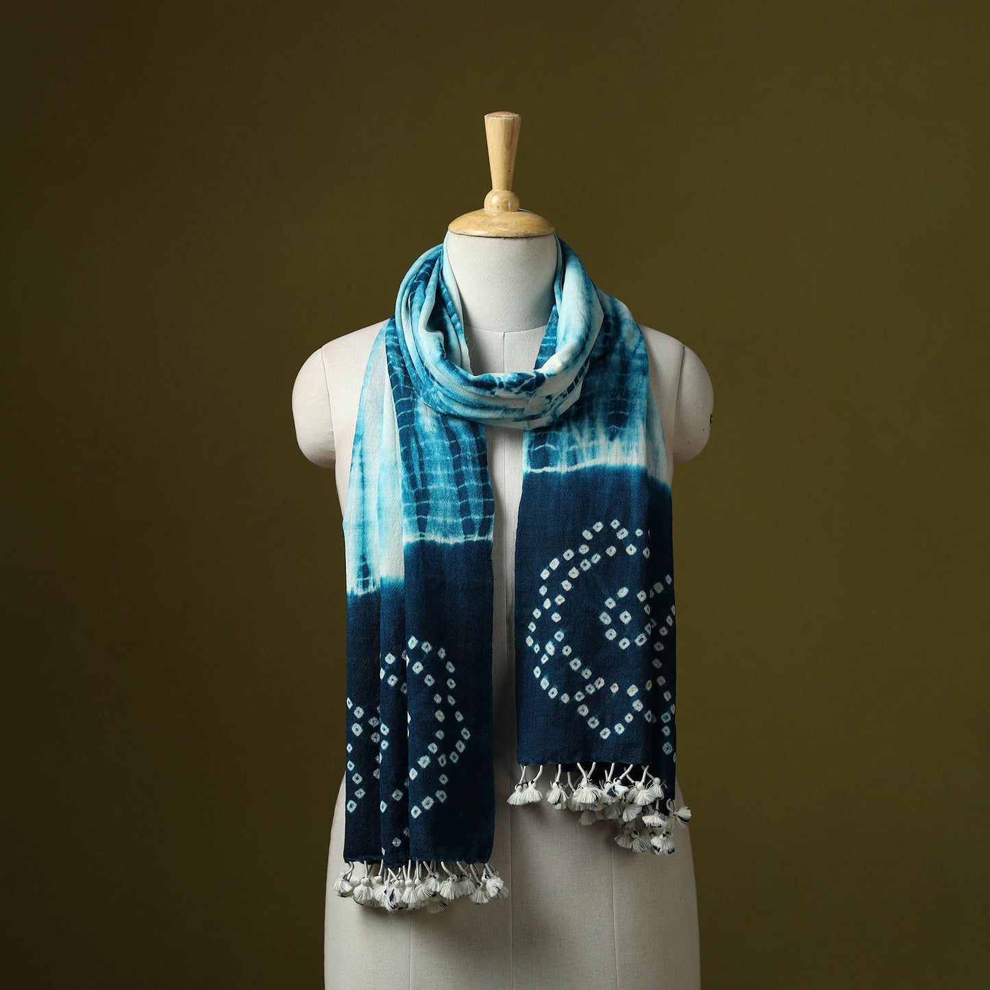 Kutch handwoven merino wool shibori & bandhani stole 49