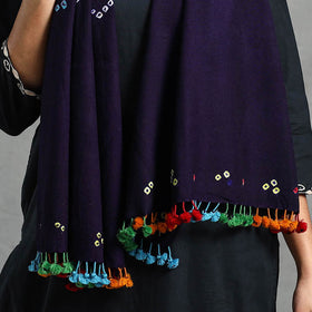 Blue Kutch Handwoven Merino Wool Bandhani Stole 