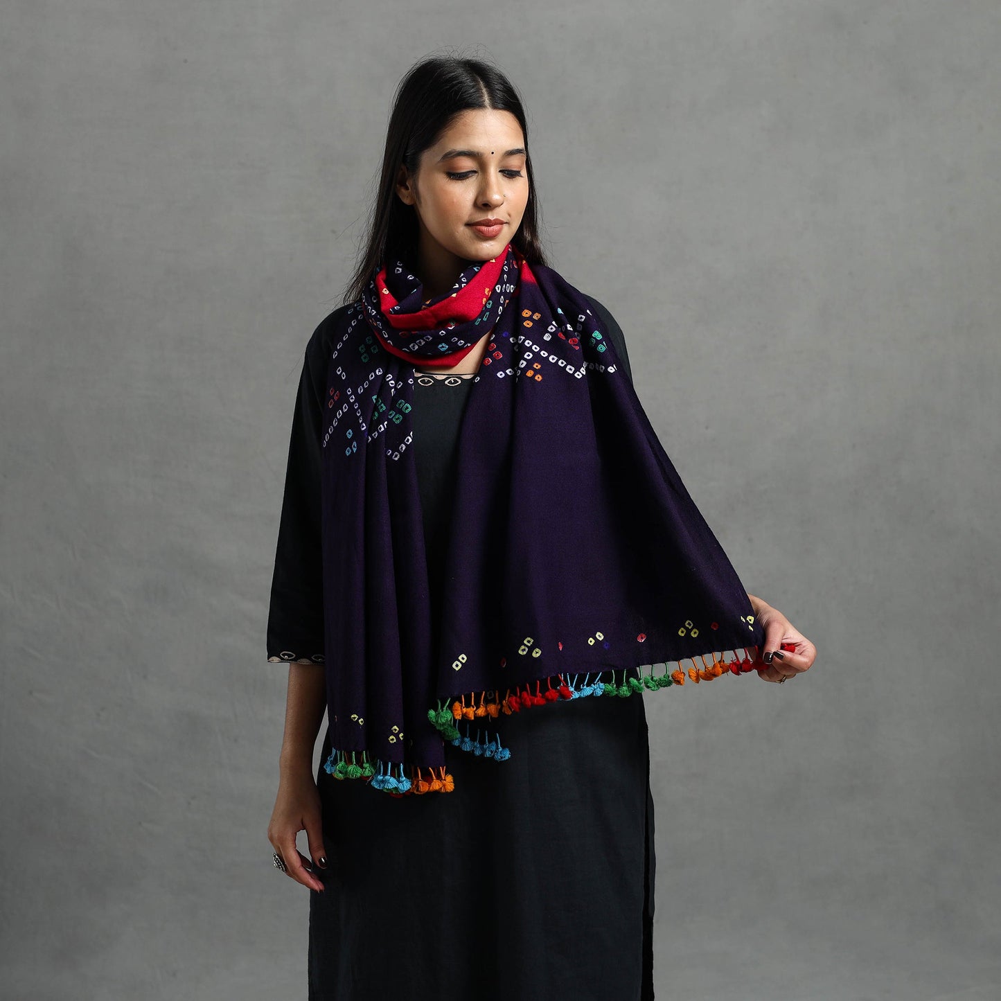  Blue Kutch Handwoven Merino Wool Bandhani Stole 