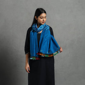  Blue Kutch Handwoven Merino Wool Bandhani Stole 