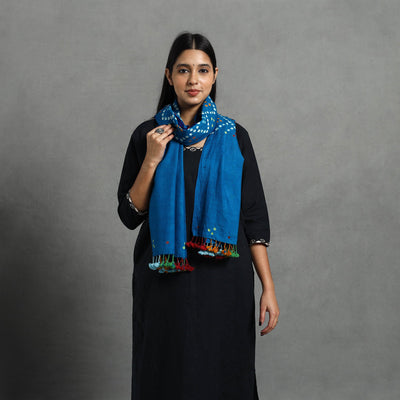  Blue Kutch Handwoven Merino Wool Bandhani Stole 