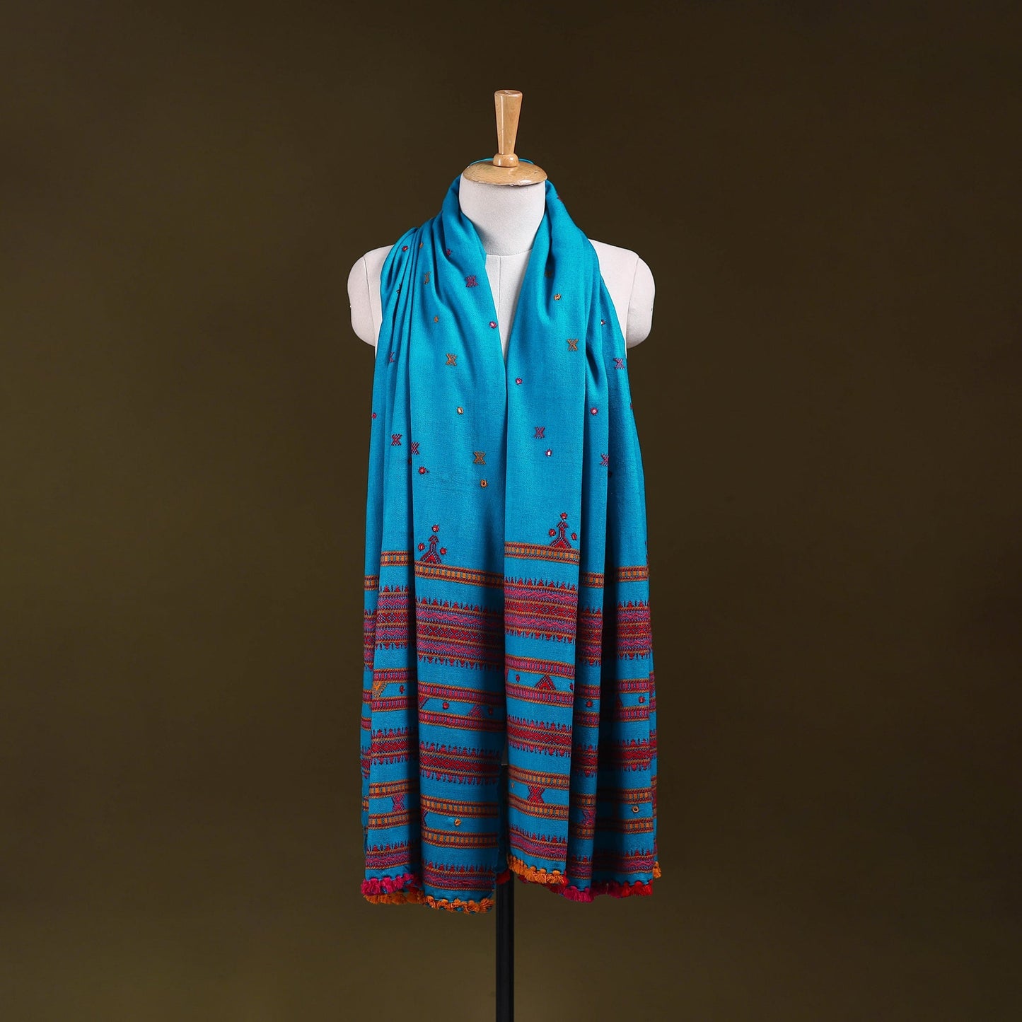 Blue - kutch bhujodi handwoven mirror work acrylic wool