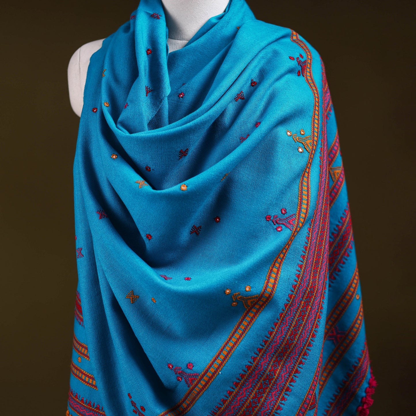 Blue - kutch bhujodi handwoven mirror work acrylic wool