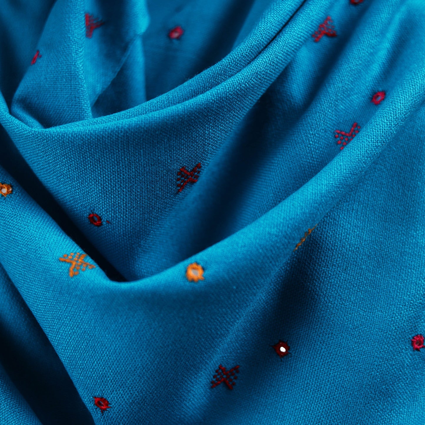 Blue - kutch bhujodi handwoven mirror work acrylic wool