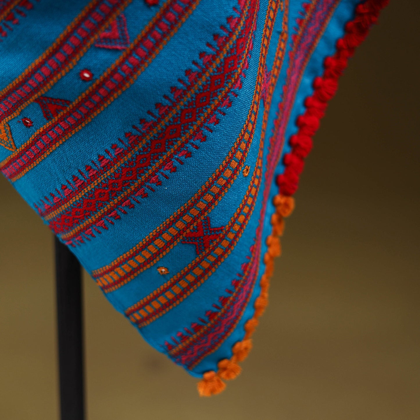 Blue - kutch bhujodi handwoven mirror work acrylic wool