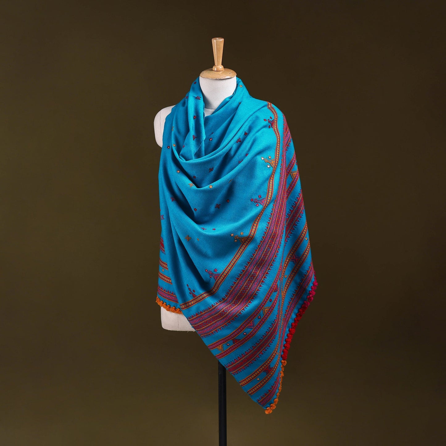 Blue - kutch bhujodi handwoven mirror work acrylic wool