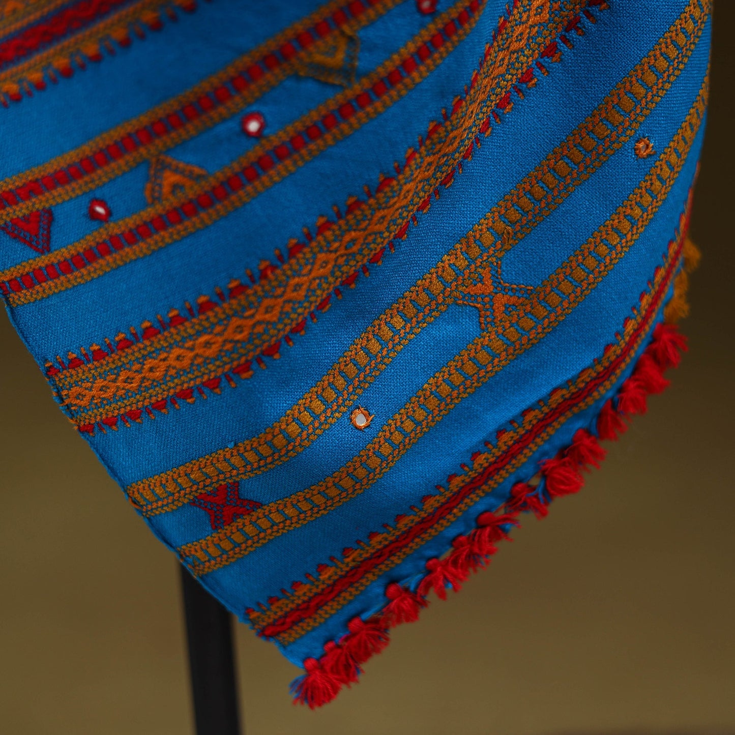 Blue - kutch bhujodi handwoven mirror work acrylic wool