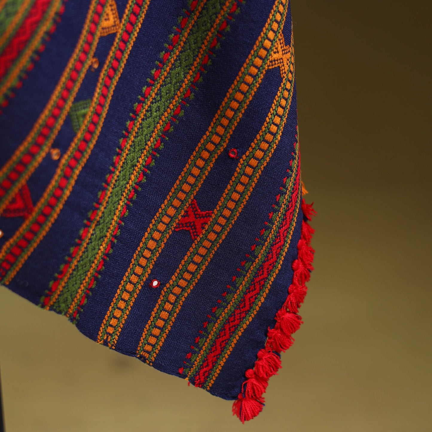 Blue - kutch bhujodi handwoven mirror work acrylic wool