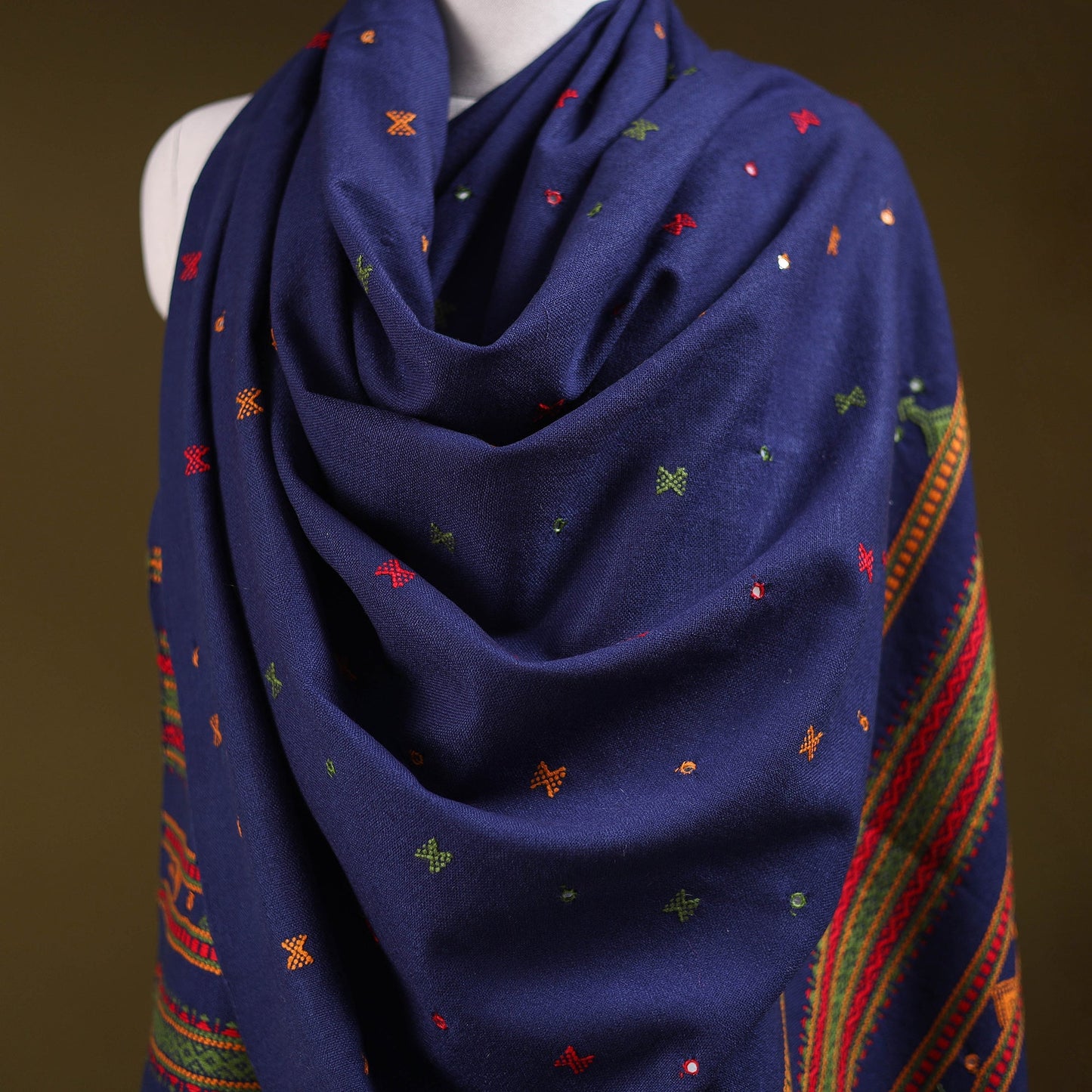 Blue - kutch bhujodi handwoven mirror work acrylic wool