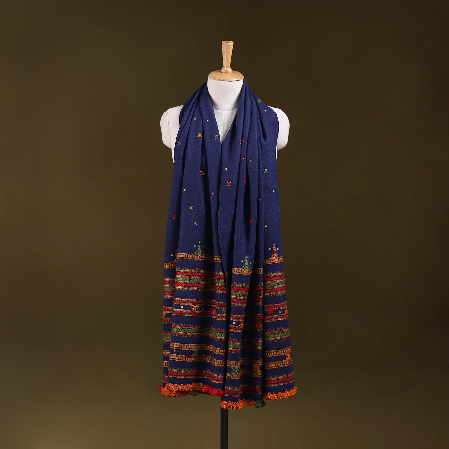 Blue - kutch bhujodi handwoven mirror work acrylic wool