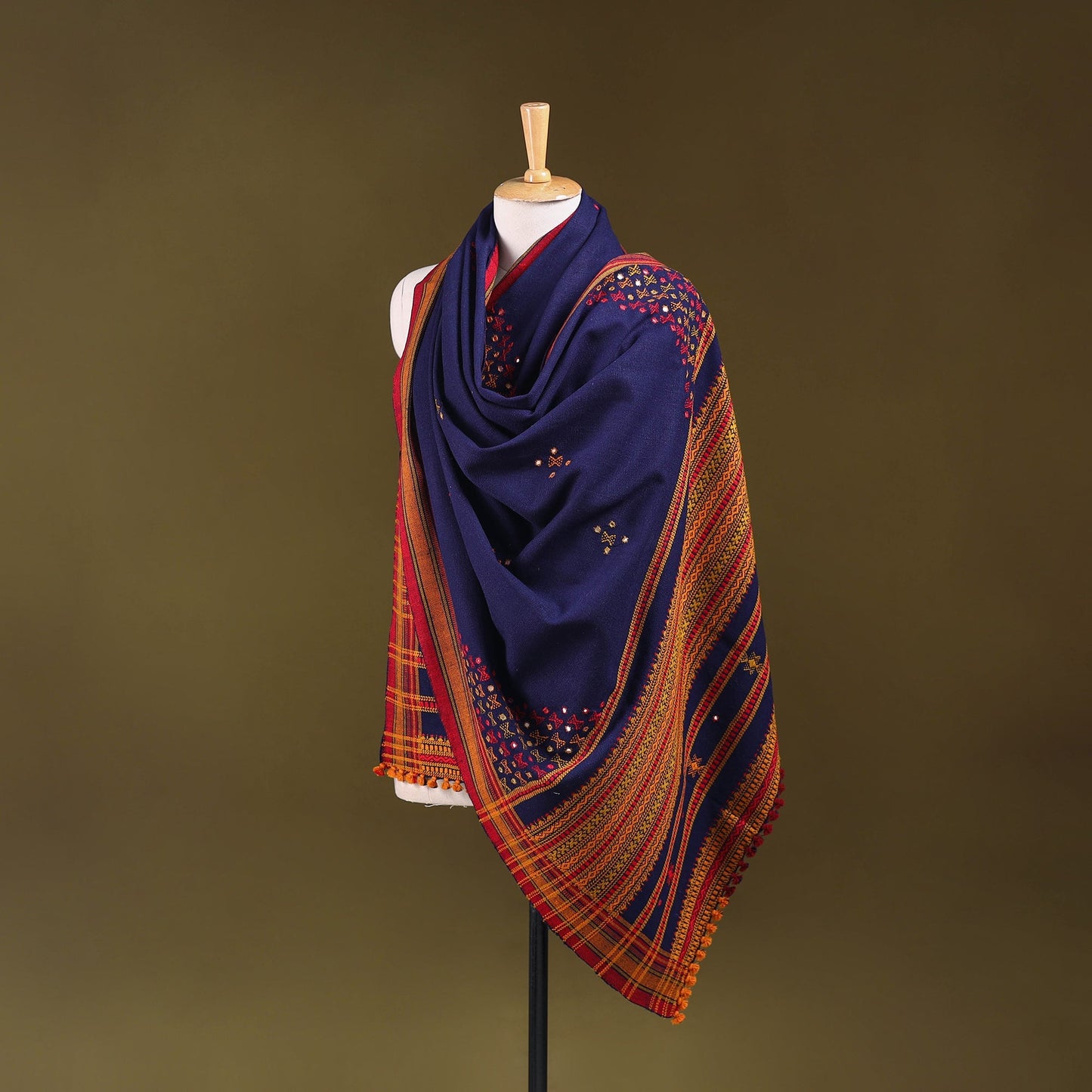 Blue - kutch bhujodi handwoven mirror work acrylic wool