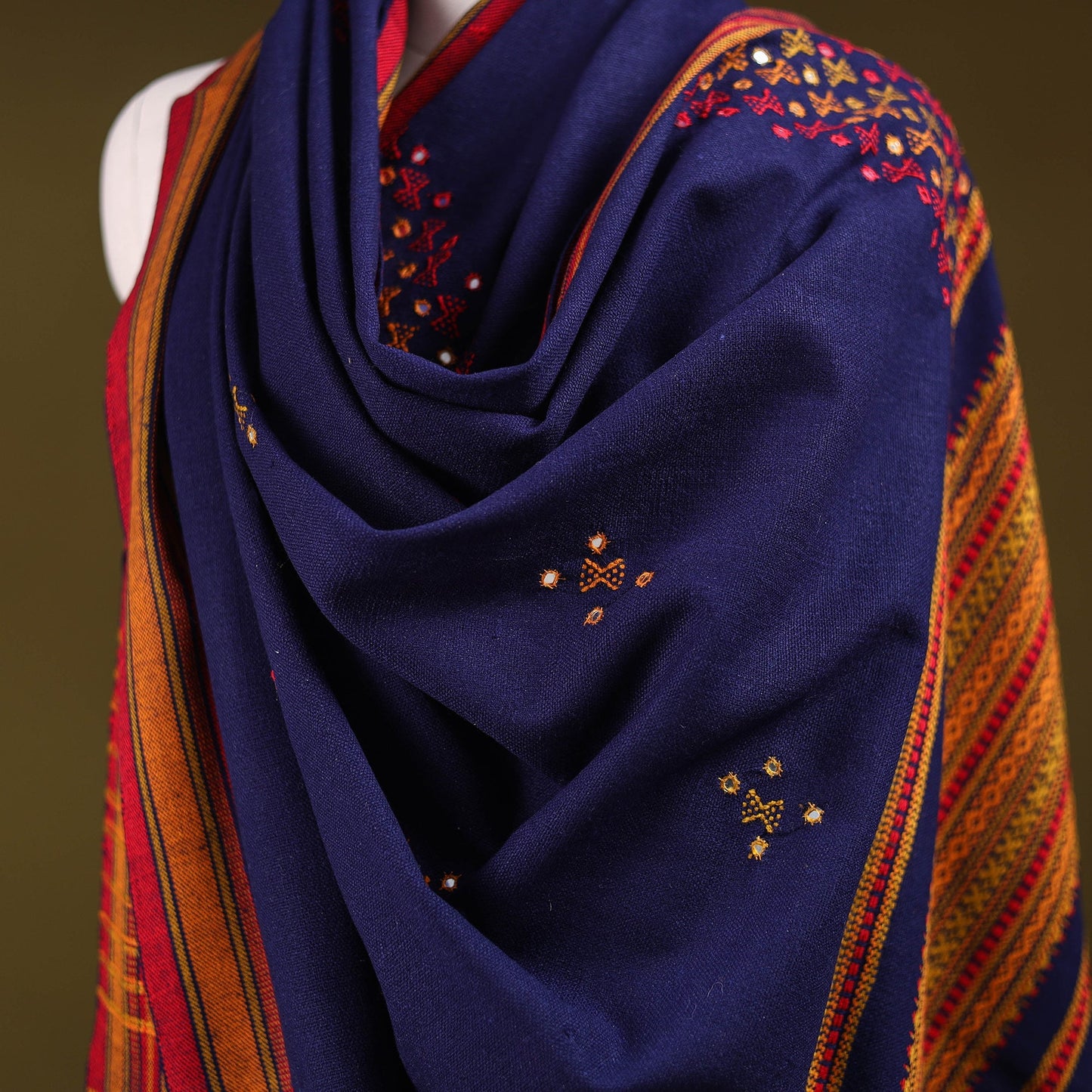 Blue - kutch bhujodi handwoven mirror work acrylic wool