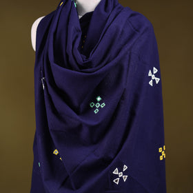 Blue - kutch handwoven mirror work acrylic wool shawl 125