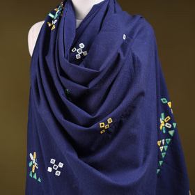 Blue - kutch handwoven mirror work acrylic wool shawl 127